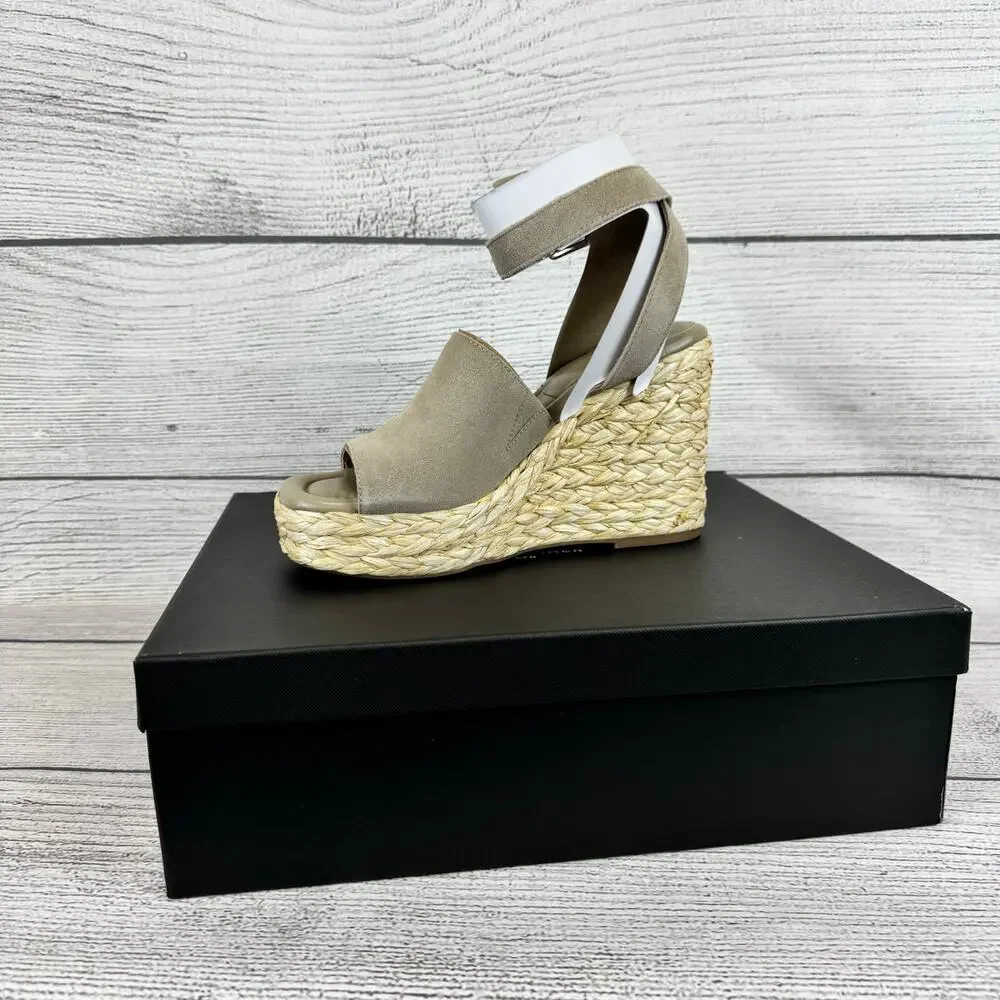 Marc Fisher Women's Natural Leather Nelly Ankle Strap Wedge Sandals Size 10
